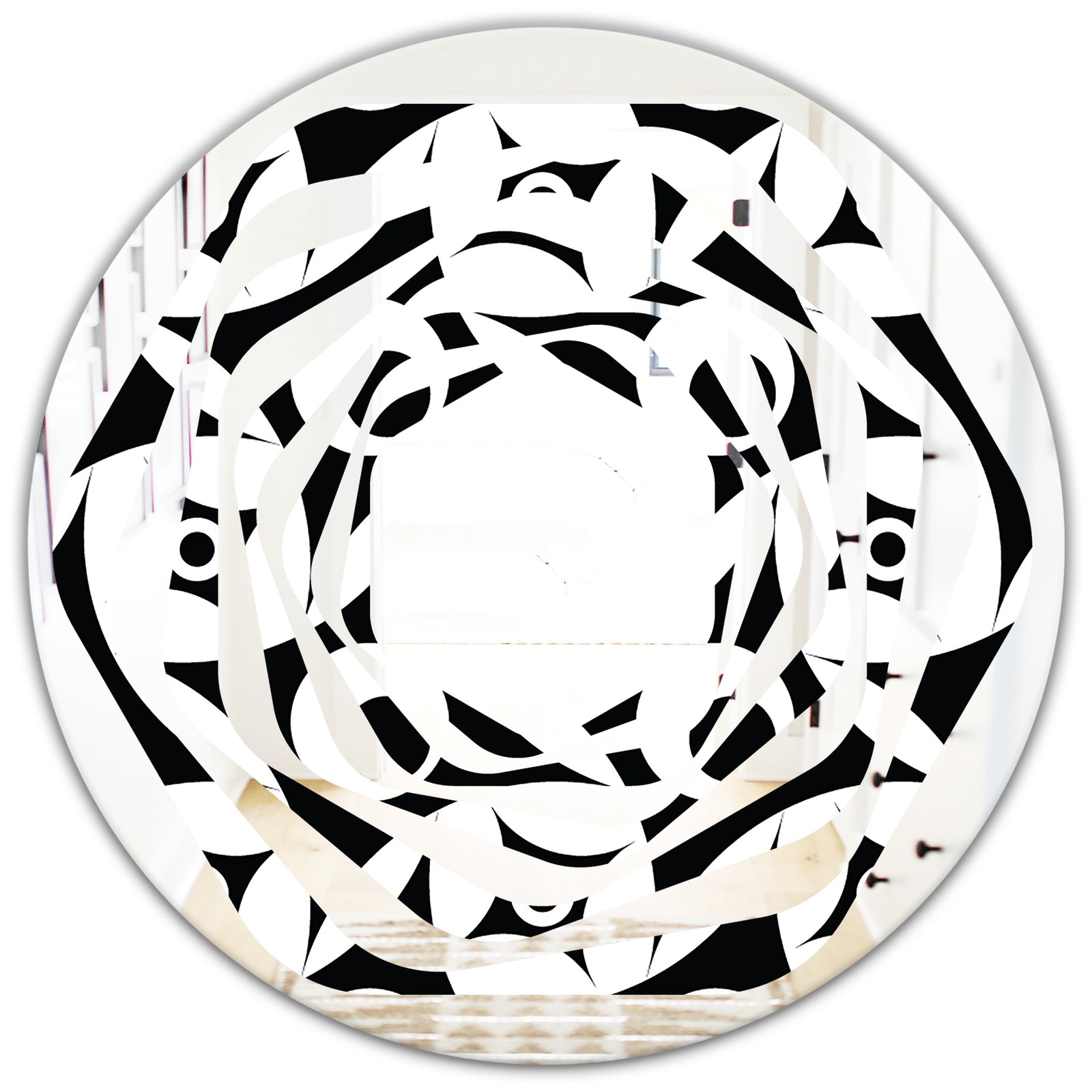 Monochrome Geometric Pattern VII - Modern Round or Oval Wall Mirror - Whirl