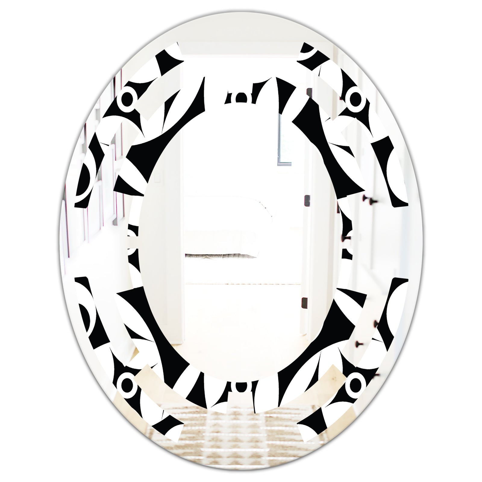Monochrome Geometric Pattern VII - Modern Round or Oval Wall Mirror - Space