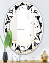 Monochrome Geometric Pattern VII - Modern Round or Oval Wall Mirror - Leaves