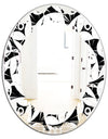 Monochrome Geometric Pattern VII - Modern Round or Oval Wall Mirror - Leaves