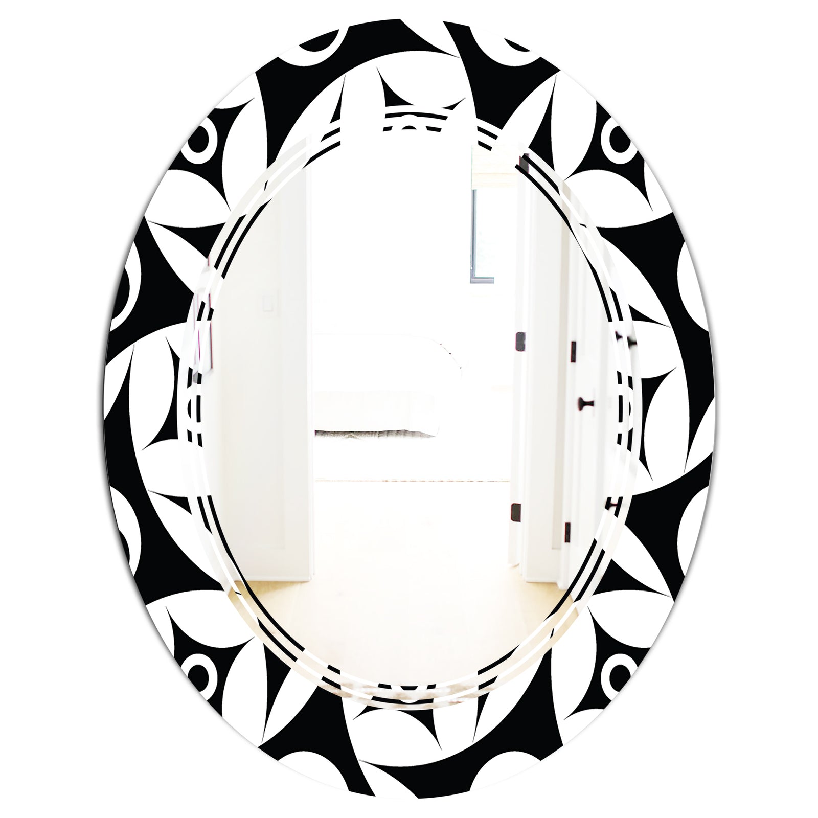 Monochrome Geometric Pattern VII - Modern Round or Oval Wall Mirror - Triple C