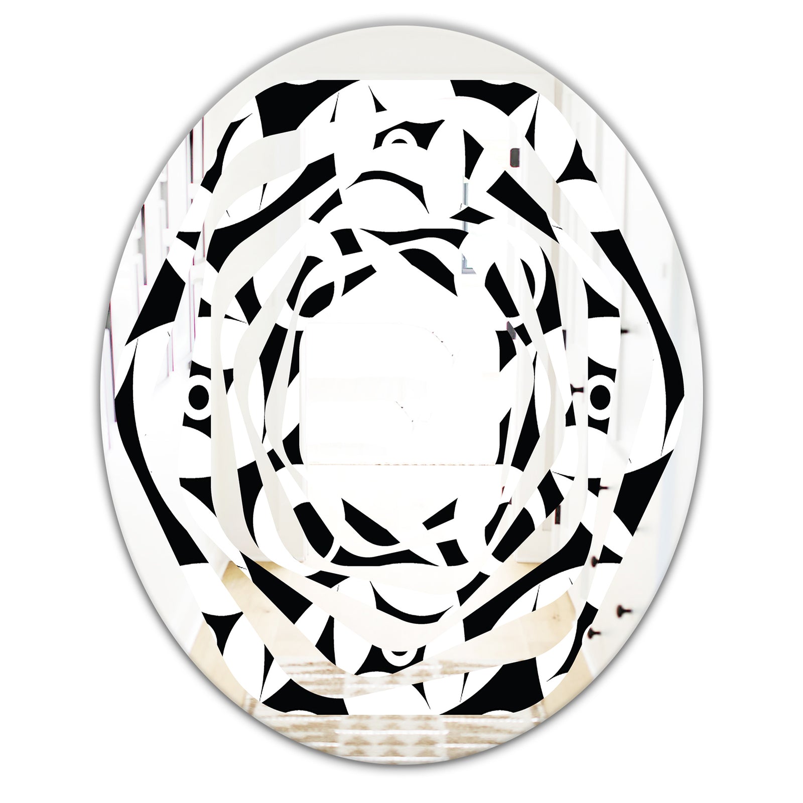 Monochrome Geometric Pattern VII - Modern Round or Oval Wall Mirror - Whirl