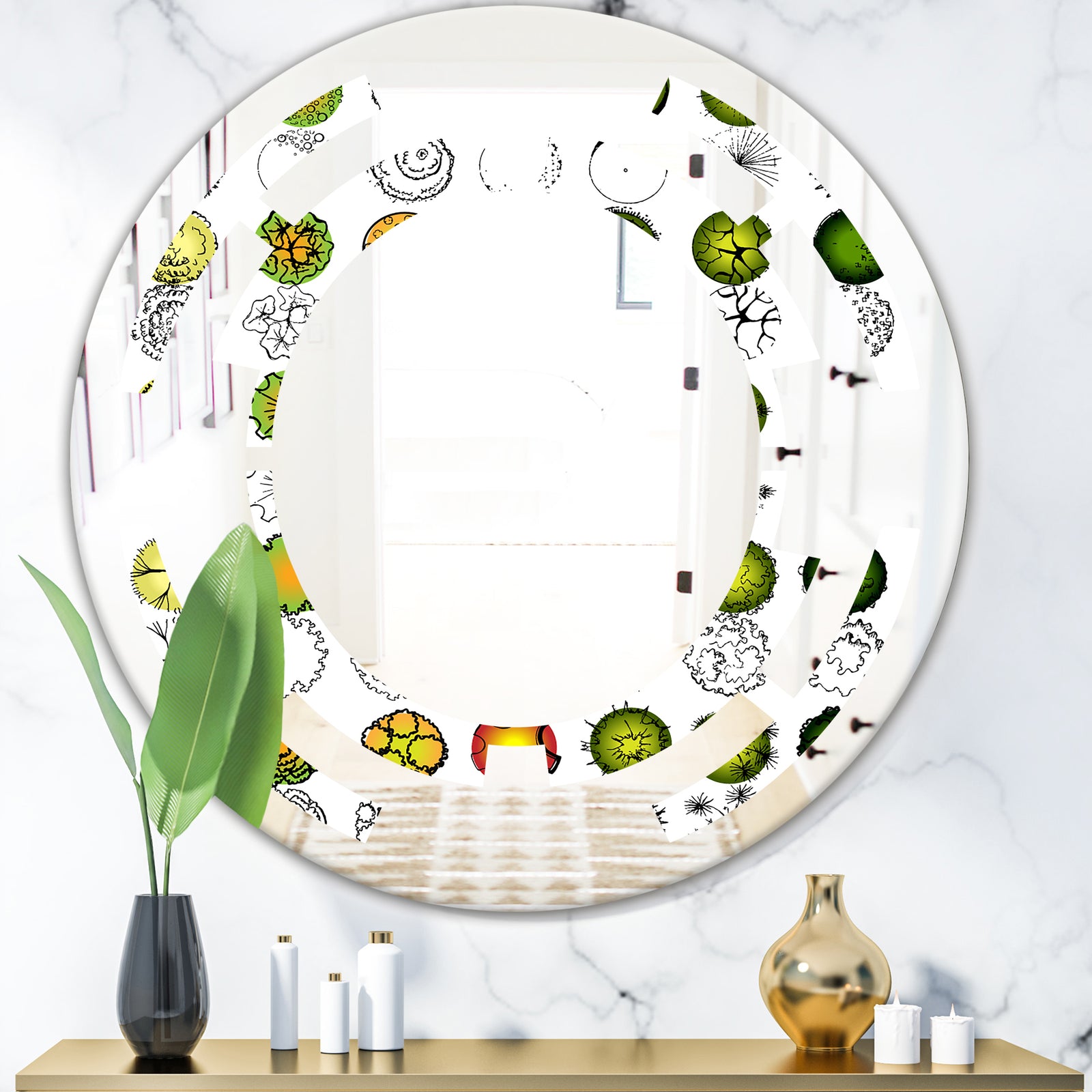 Retro Tree Top Design - Modern Round or Oval Wall Mirror - Space