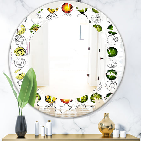 Retro Tree Top Design - Modern Round or Oval Wall Mirror - Leaves