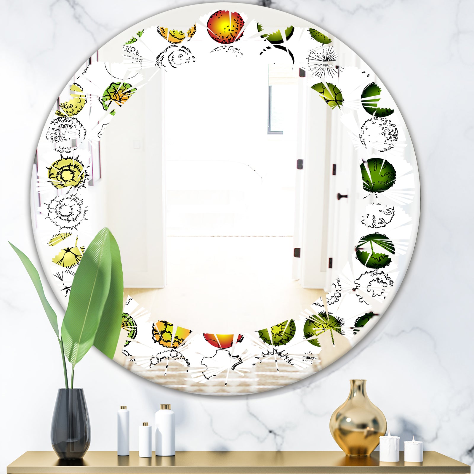 Retro Tree Top Design - Modern Round or Oval Wall Mirror - Leaves