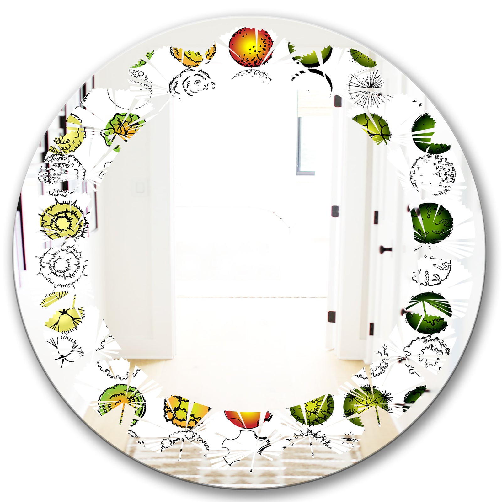 Retro Tree Top Design - Modern Round or Oval Wall Mirror - Leaves