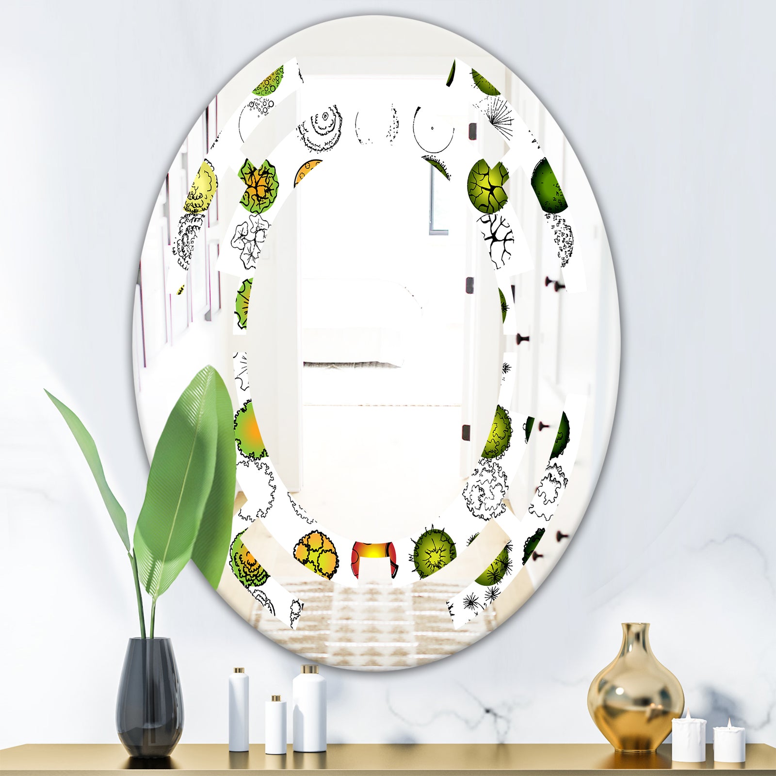 Retro Tree Top Design - Modern Round or Oval Wall Mirror - Space