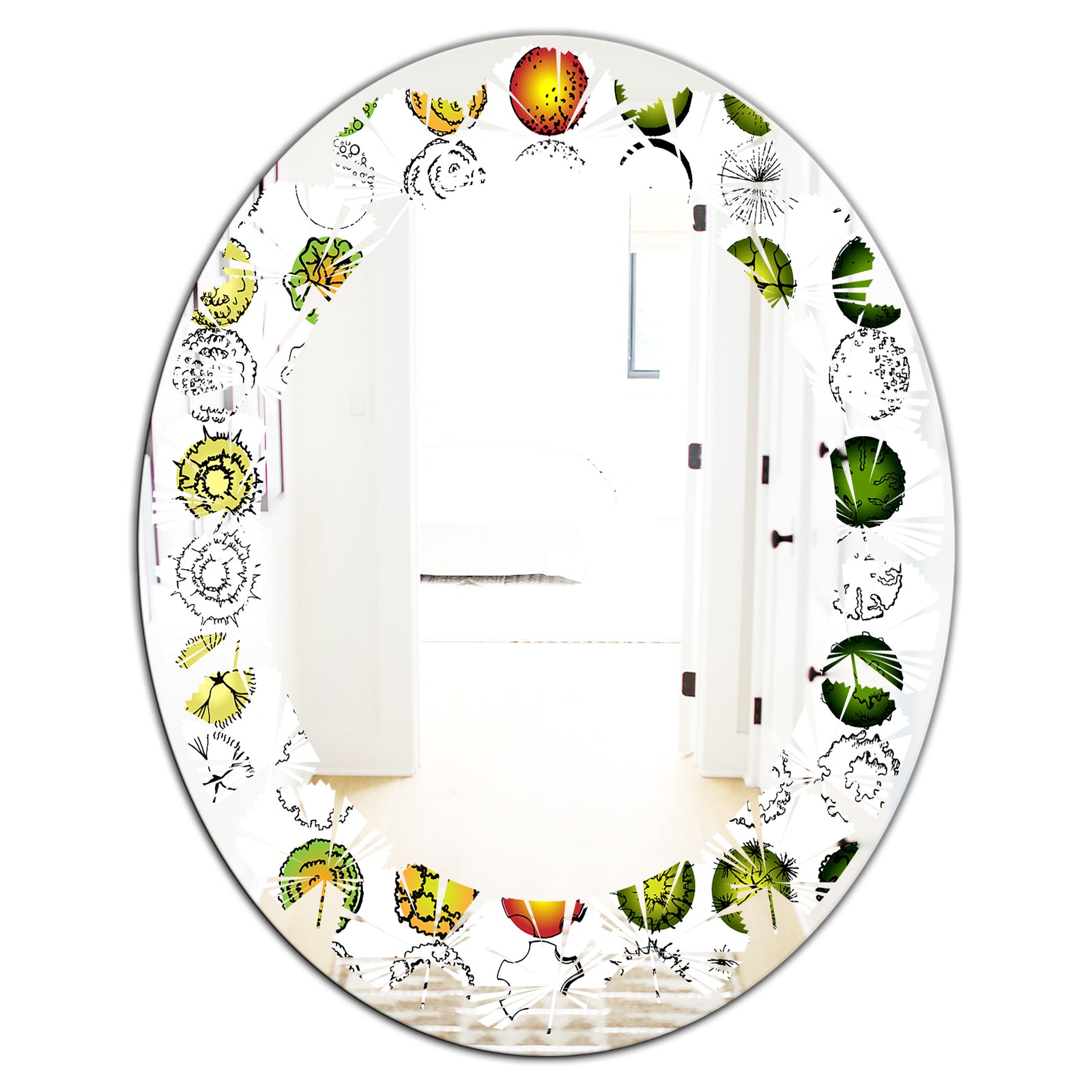 Retro Tree Top Design - Modern Round or Oval Wall Mirror - Leaves