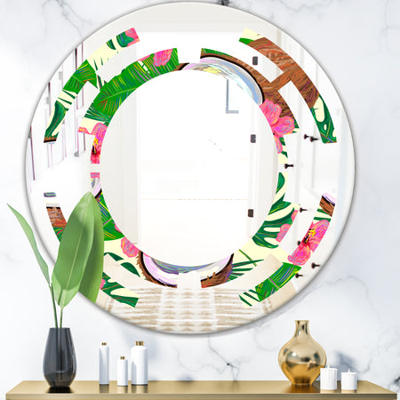 Tropical Cooconut and Jungle Flowers - Modern Round or Oval Wall Mirror - Space