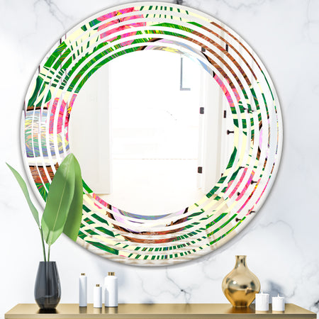 Tropical Cooconut and Jungle Flowers - Modern Round or Oval Wall Mirror - Wave