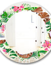 Tropical Cooconut and Jungle Flowers - Modern Round or Oval Wall Mirror - Leaves
