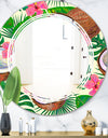 Tropical Cooconut and Jungle Flowers - Modern Round or Oval Wall Mirror - Triple C