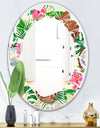 Tropical Cooconut and Jungle Flowers - Modern Round or Oval Wall Mirror - Leaves