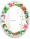 Tropical Cooconut and Jungle Flowers - Modern Round or Oval Wall Mirror - Leaves