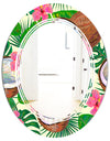 Tropical Cooconut and Jungle Flowers - Modern Round or Oval Wall Mirror - Triple C