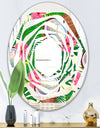 Tropical Cooconut and Jungle Flowers - Modern Round or Oval Wall Mirror - Whirl