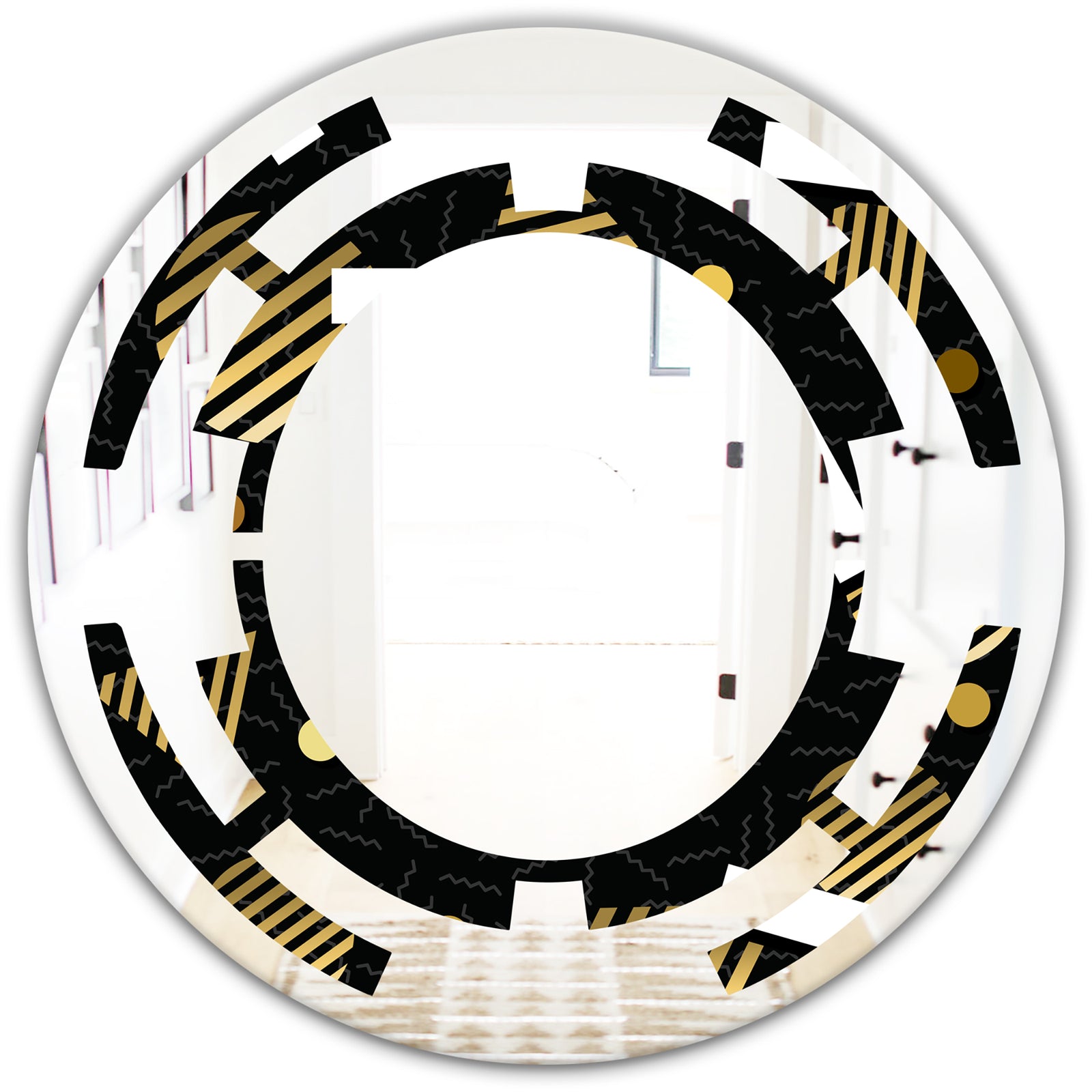 Gold Retro Circular Pattern - Modern Round or Oval Wall Mirror - Space