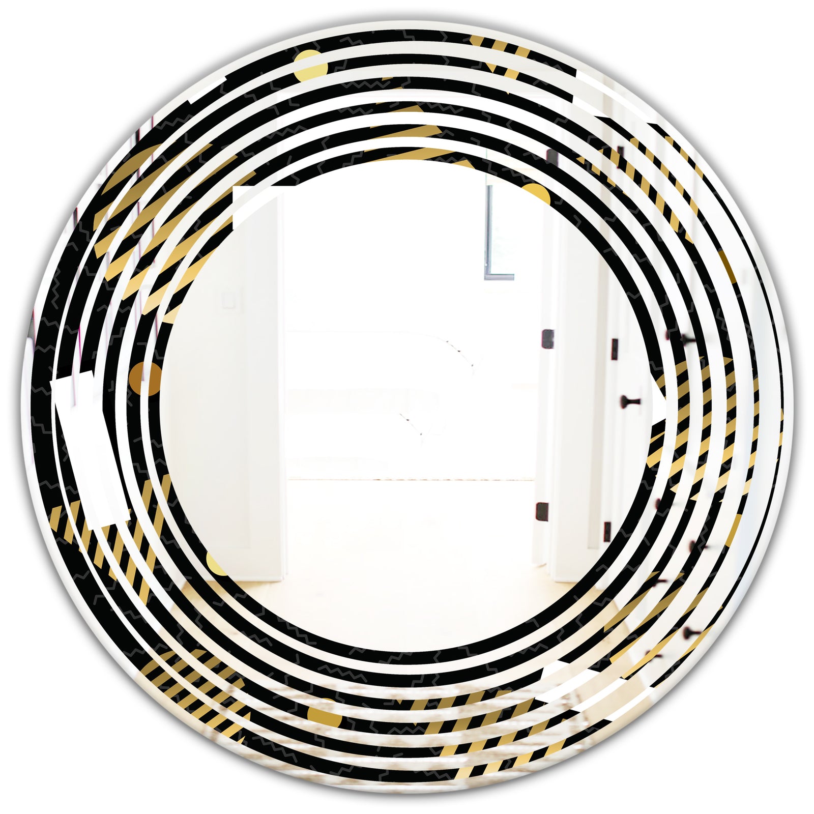 Gold Retro Circular Pattern - Modern Round or Oval Wall Mirror - Wave