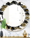 Gold Retro Circular Pattern - Modern Round or Oval Wall Mirror - Leaves