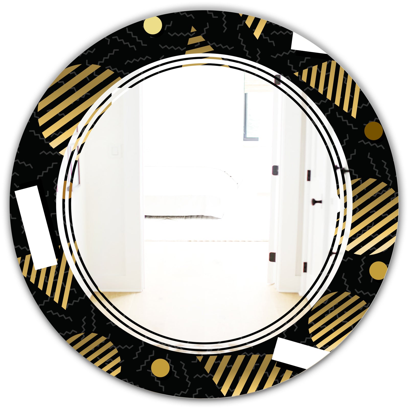 Gold Retro Circular Pattern - Modern Round or Oval Wall Mirror - Triple C