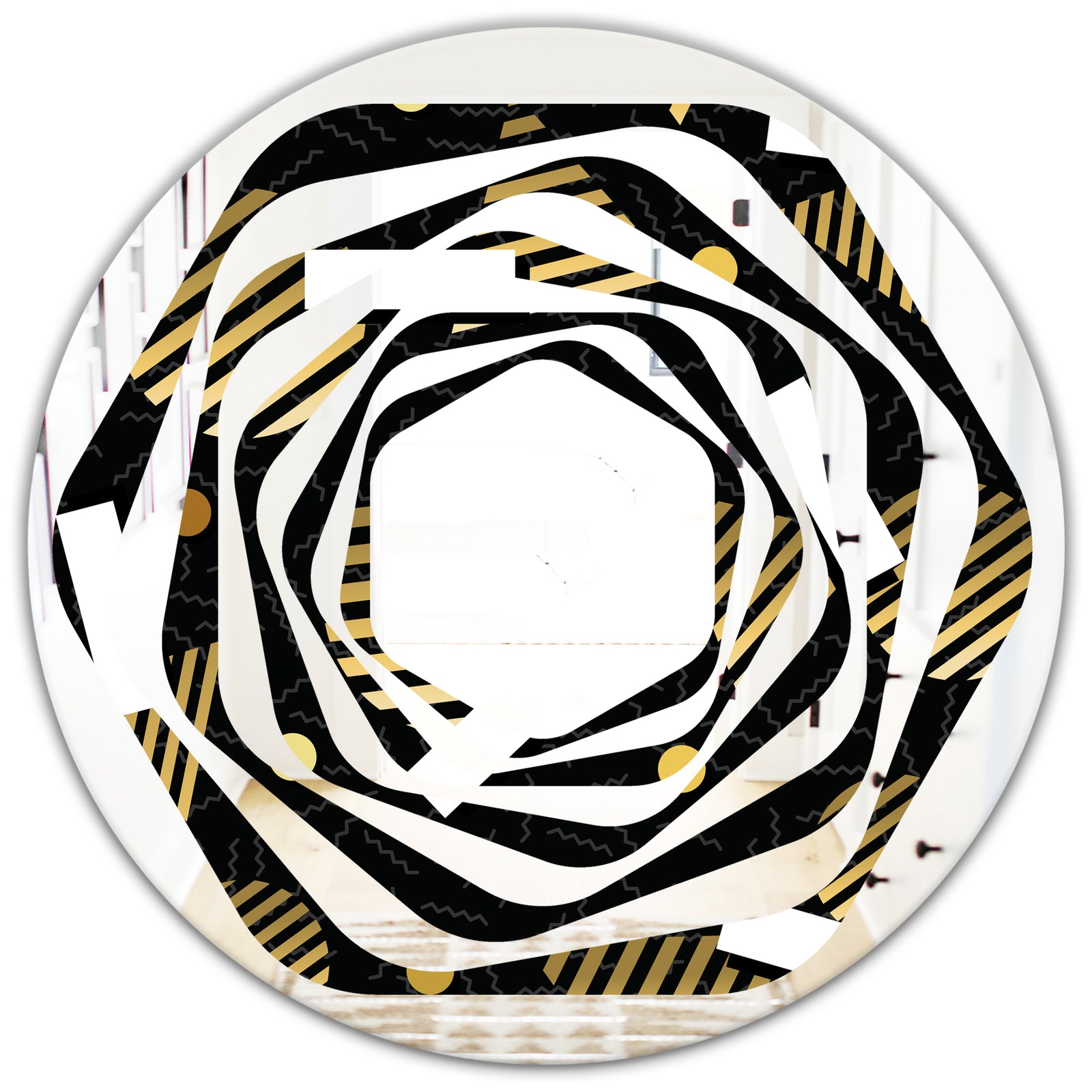 Gold Retro Circular Pattern - Modern Round or Oval Wall Mirror - Whirl