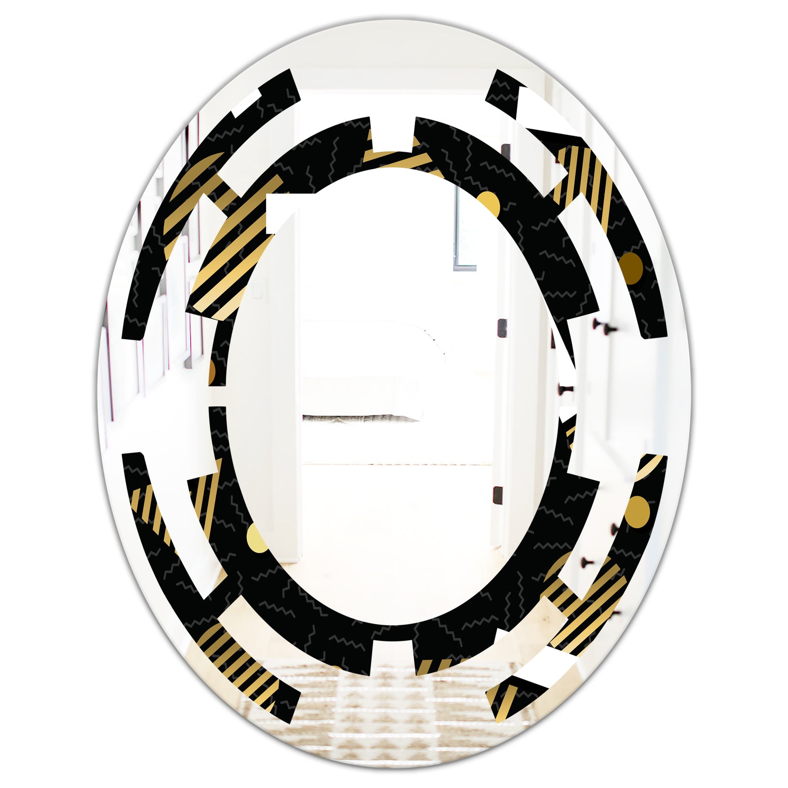 Gold Retro Circular Pattern - Modern Round or Oval Wall Mirror - Space