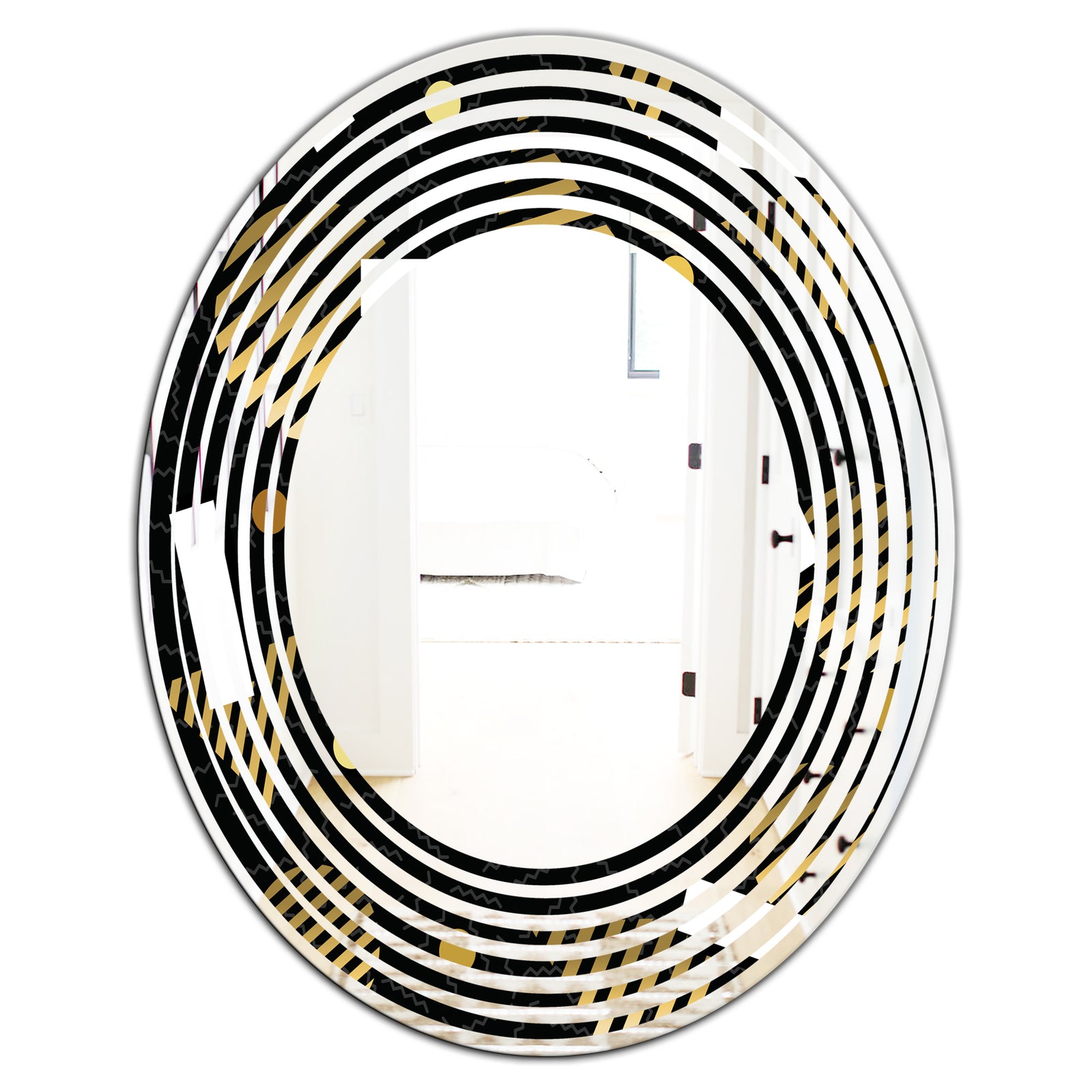 Gold Retro Circular Pattern - Modern Round or Oval Wall Mirror - Wave