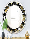 Gold Retro Circular Pattern - Modern Round or Oval Wall Mirror - Leaves