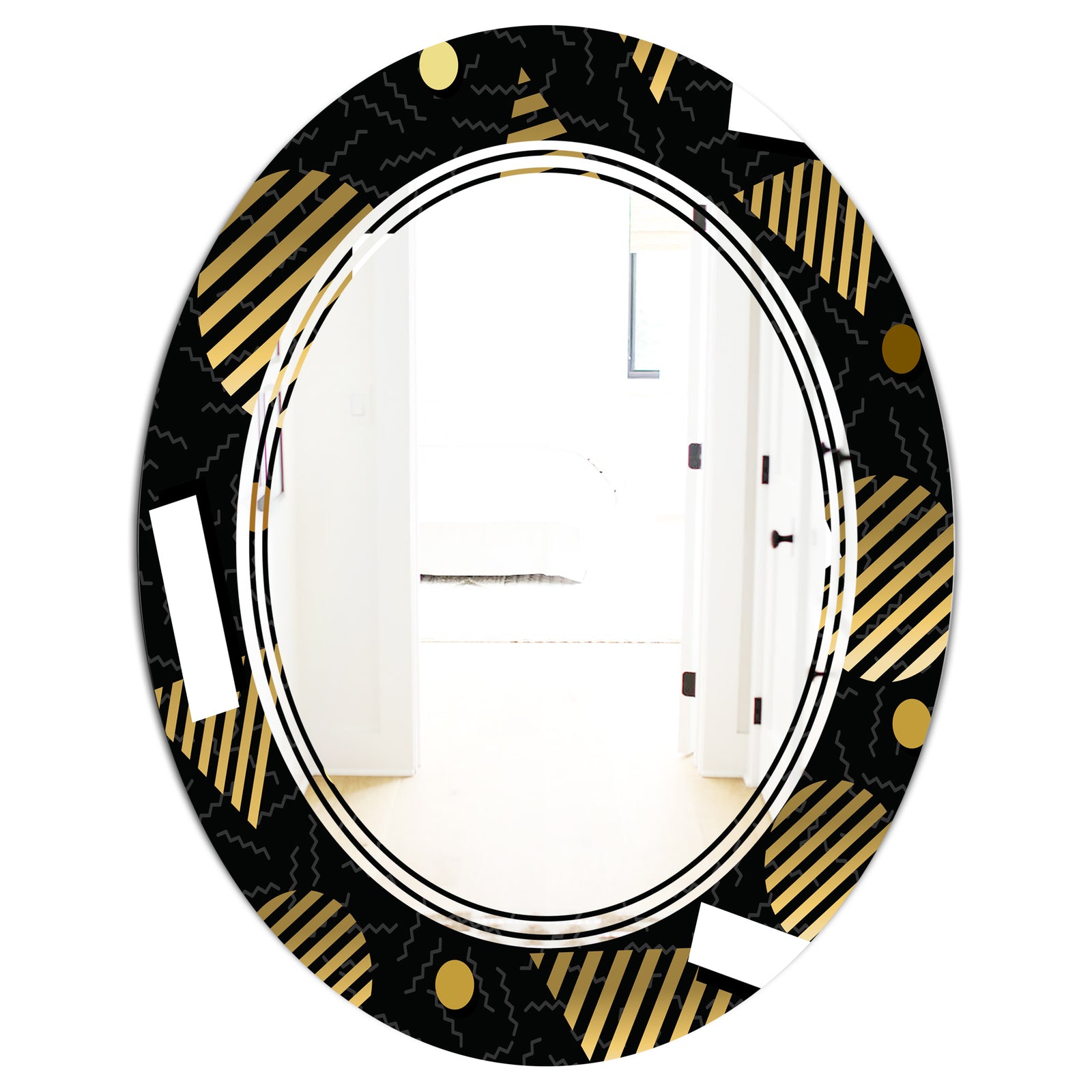 Gold Retro Circular Pattern - Modern Round or Oval Wall Mirror - Triple C