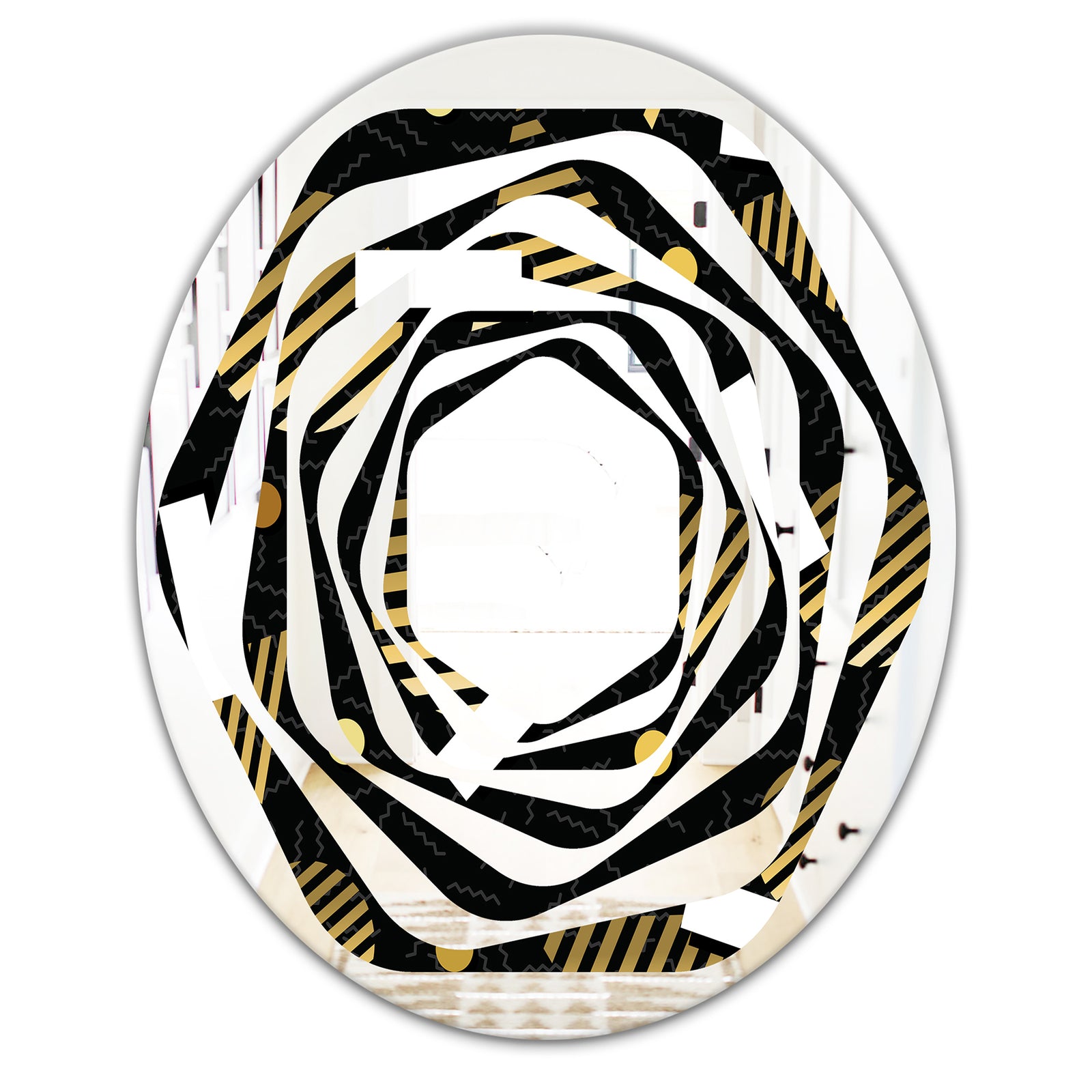 Gold Retro Circular Pattern - Modern Round or Oval Wall Mirror - Whirl