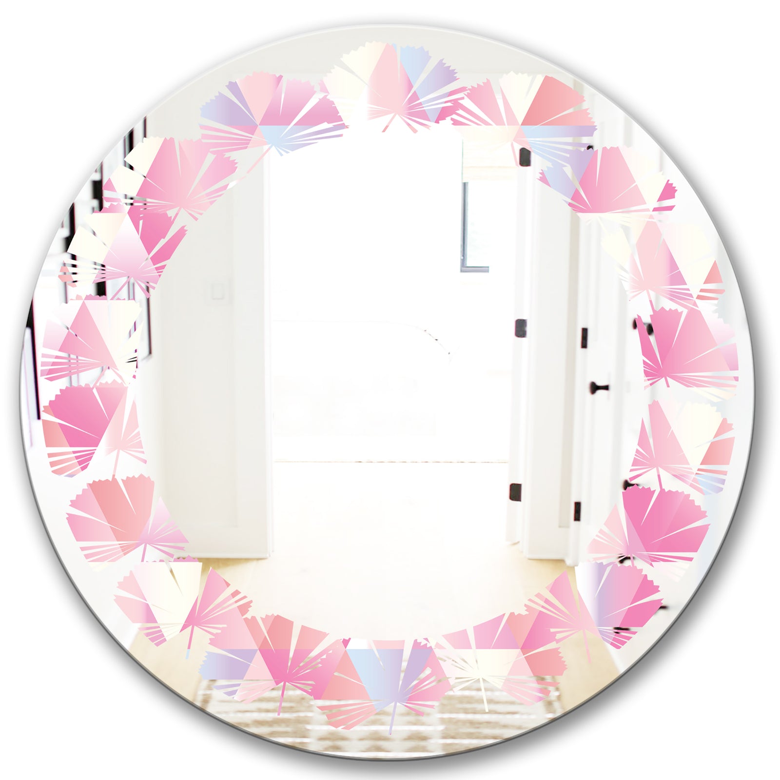 Diamond Retro VI - Modern Round or Oval Wall Mirror - Leaves