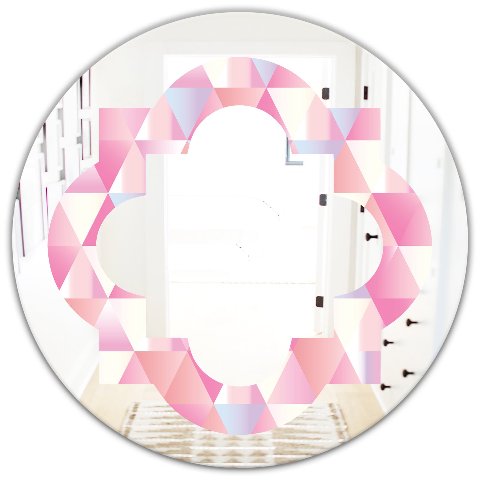 Diamond Retro VI - Modern Round or Oval Wall Mirror - Quatrefoil