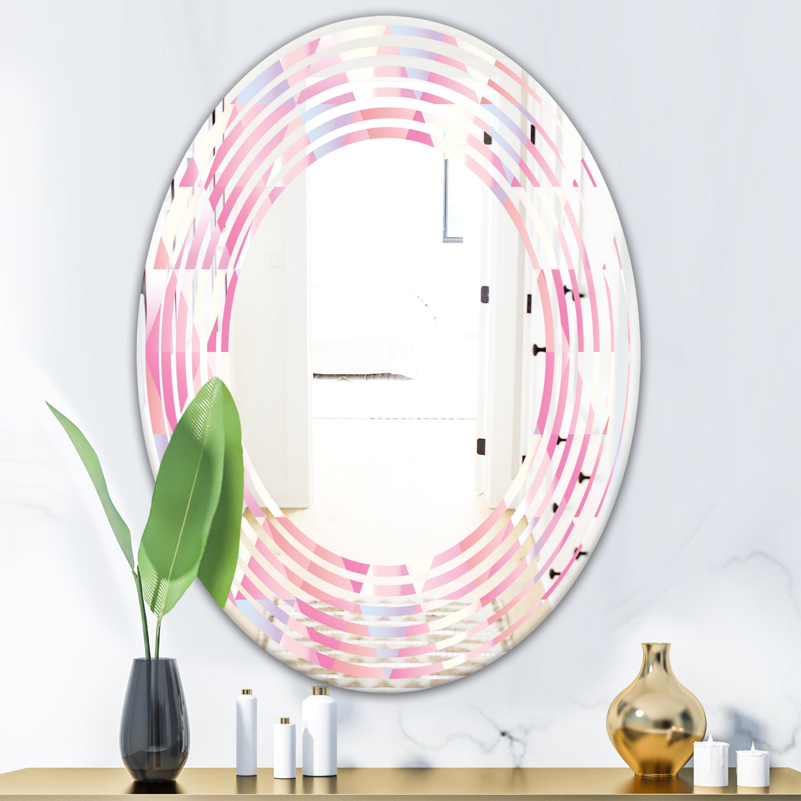 Diamond Retro VI - Modern Round or Oval Wall Mirror - Wave