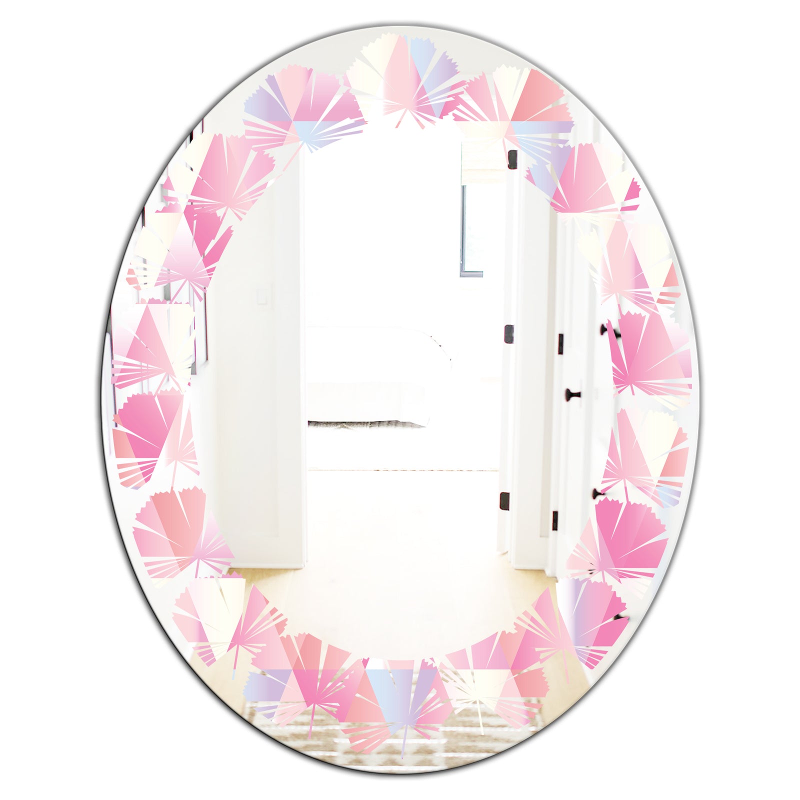 Diamond Retro VI - Modern Round or Oval Wall Mirror - Leaves