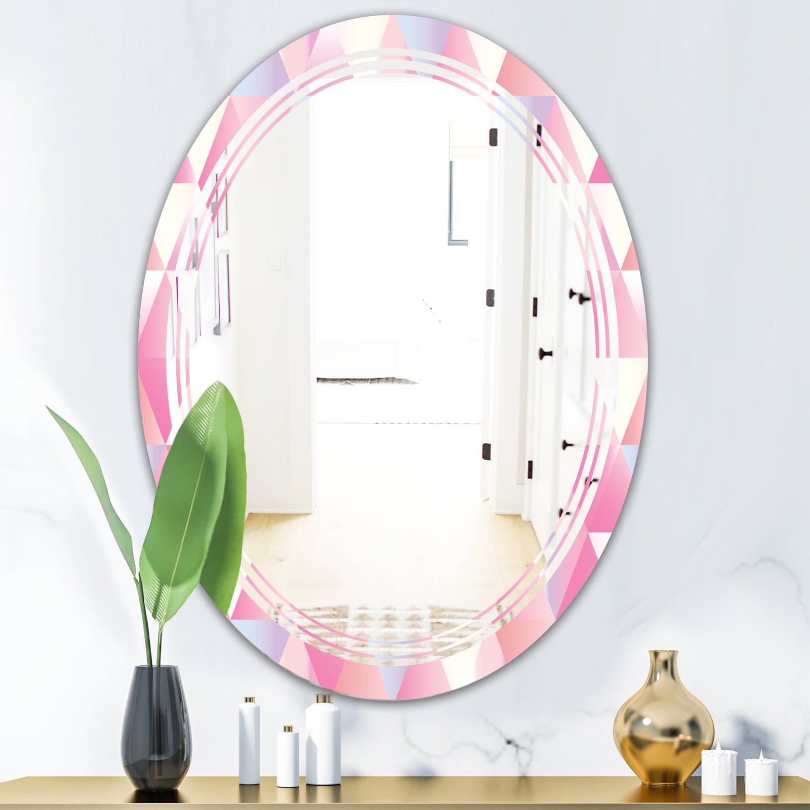 Diamond Retro VI - Modern Round or Oval Wall Mirror - Triple C