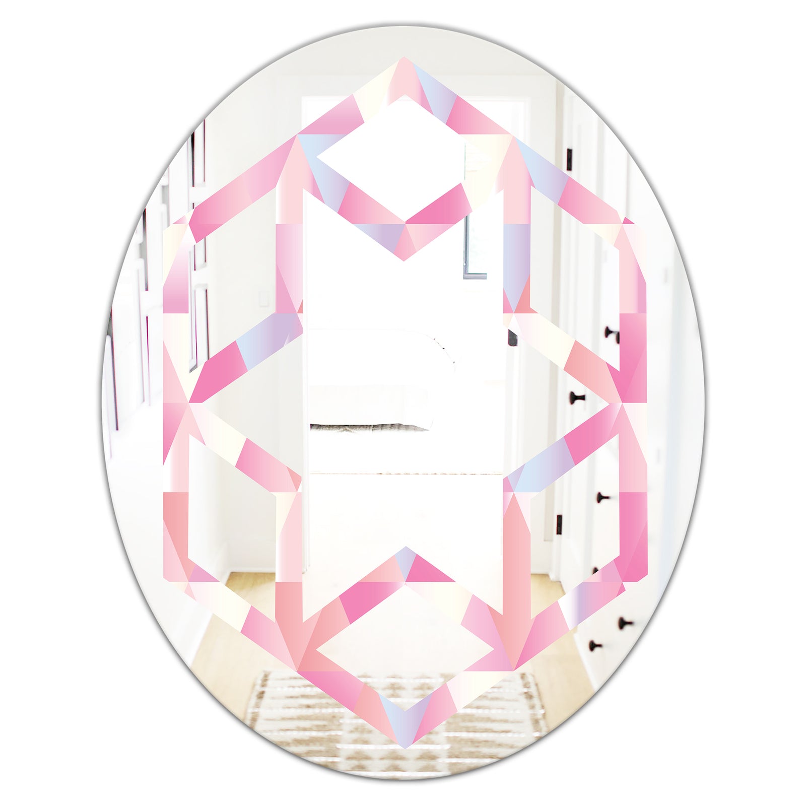 Diamond Retro VI - Modern Round or Oval Wall Mirror - Hexagon Star