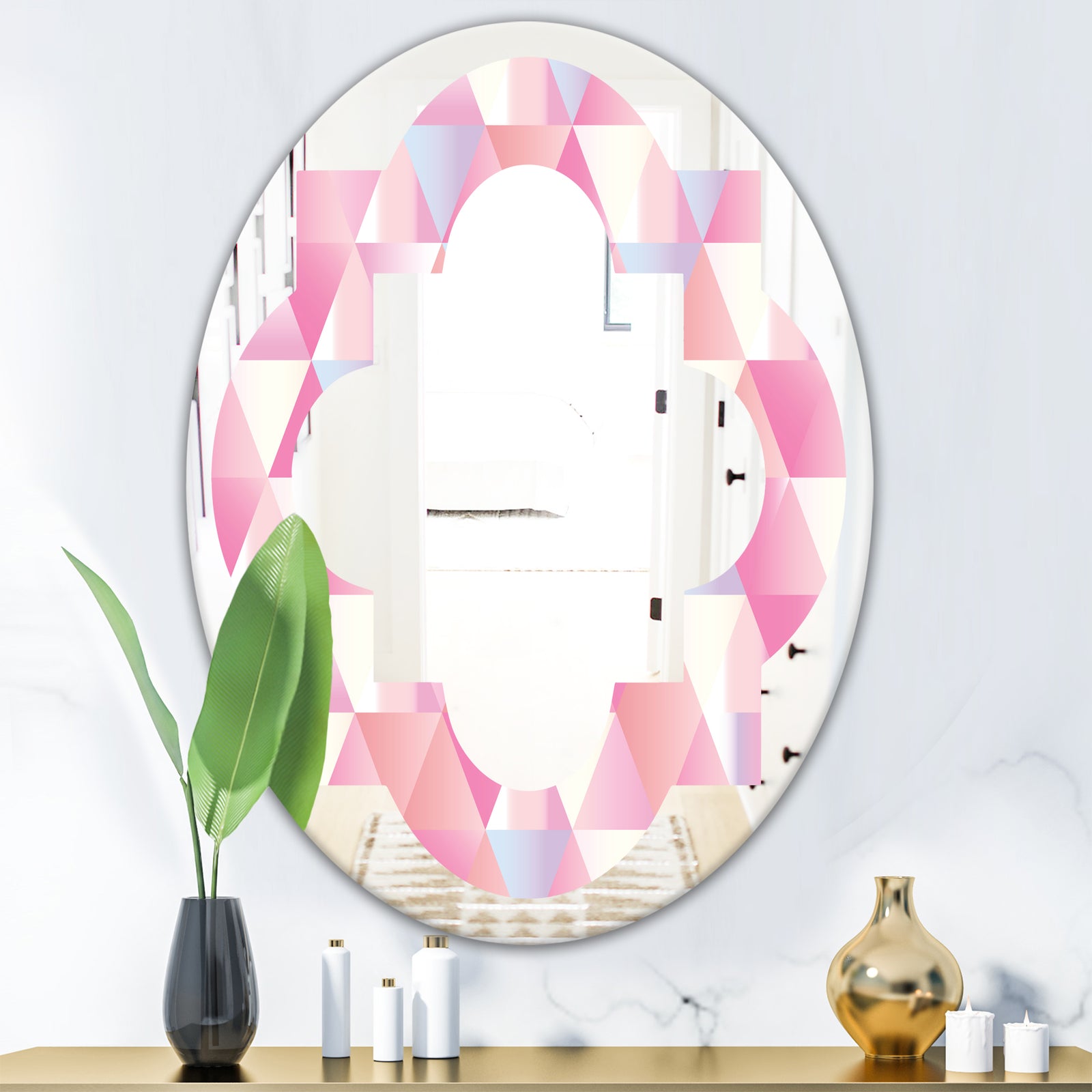 Diamond Retro VI - Modern Round or Oval Wall Mirror - Quatrefoil