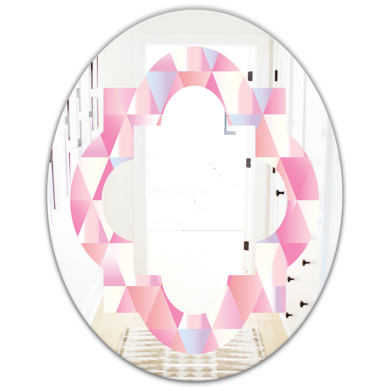 Diamond Retro VI - Modern Round or Oval Wall Mirror - Quatrefoil