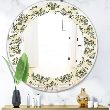 Abstract Design Retro Pattern III - Modern Round or Oval Wall Mirror - Leaves