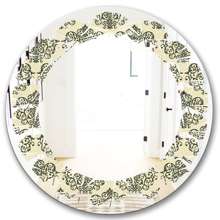 Abstract Design Retro Pattern III - Modern Round or Oval Wall Mirror - Leaves