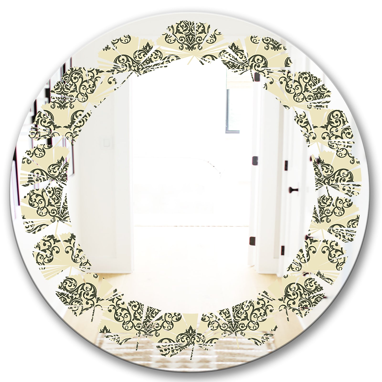 Abstract Design Retro Pattern III - Modern Round or Oval Wall Mirror - Leaves