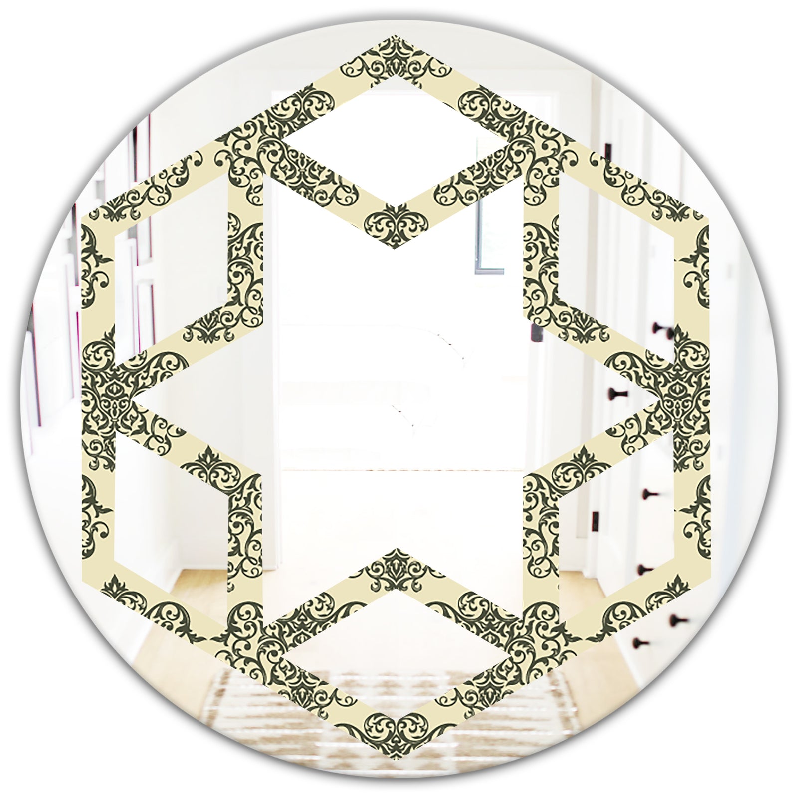Abstract Design Retro Pattern III - Modern Round or Oval Wall Mirror - Hexagon Star