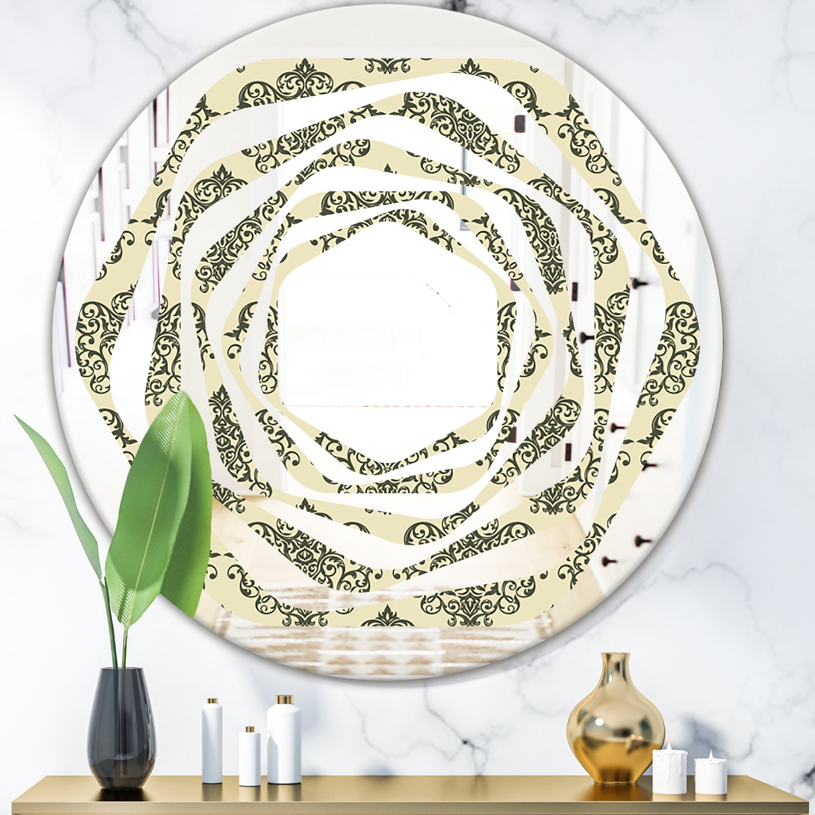 Abstract Design Retro Pattern III - Modern Round or Oval Wall Mirror - Whirl