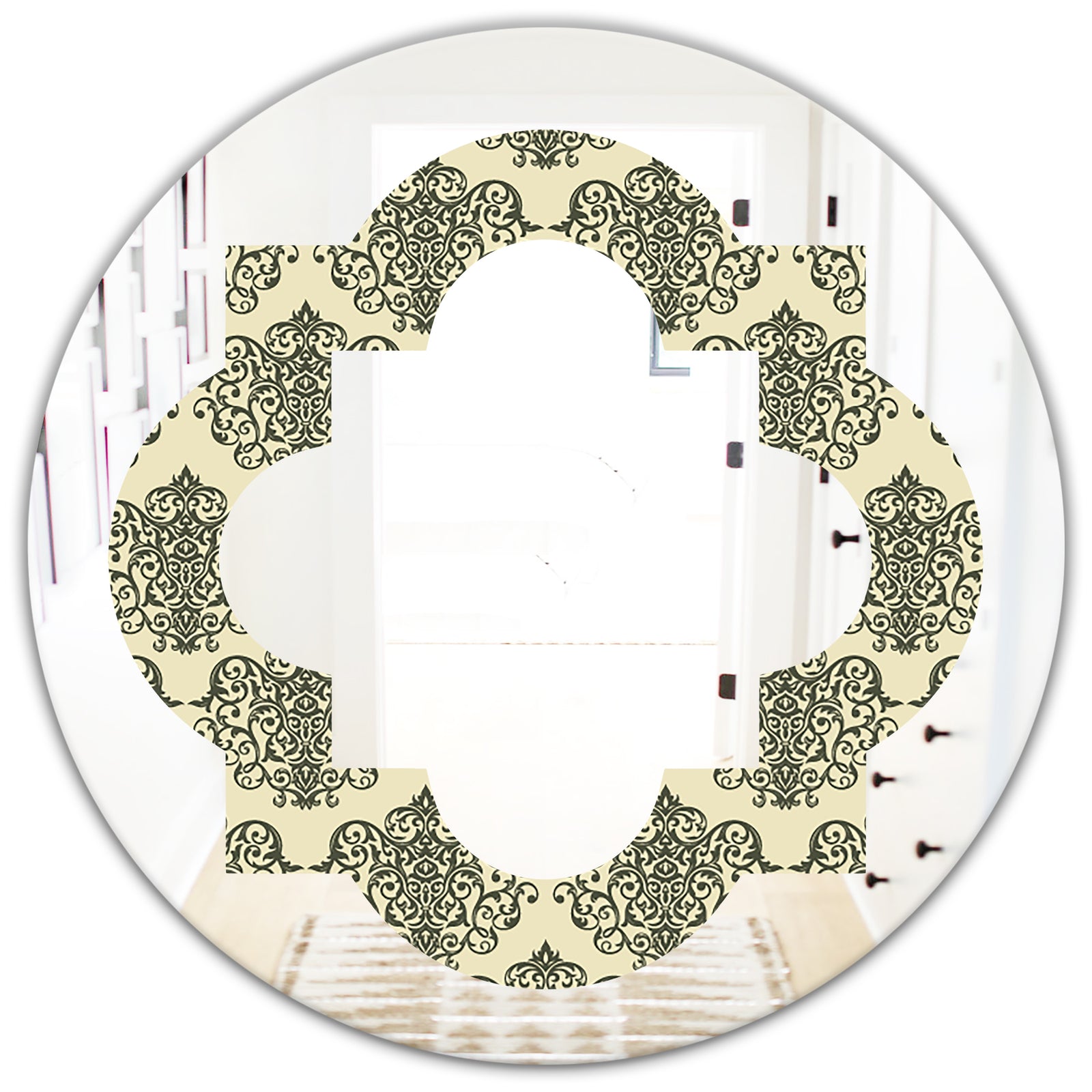 Abstract Design Retro Pattern III - Modern Round or Oval Wall Mirror - Quatrefoil