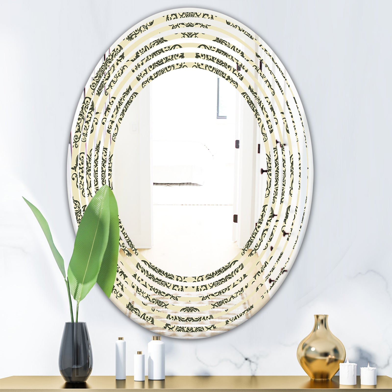 Abstract Design Retro Pattern III - Modern Round or Oval Wall Mirror - Wave