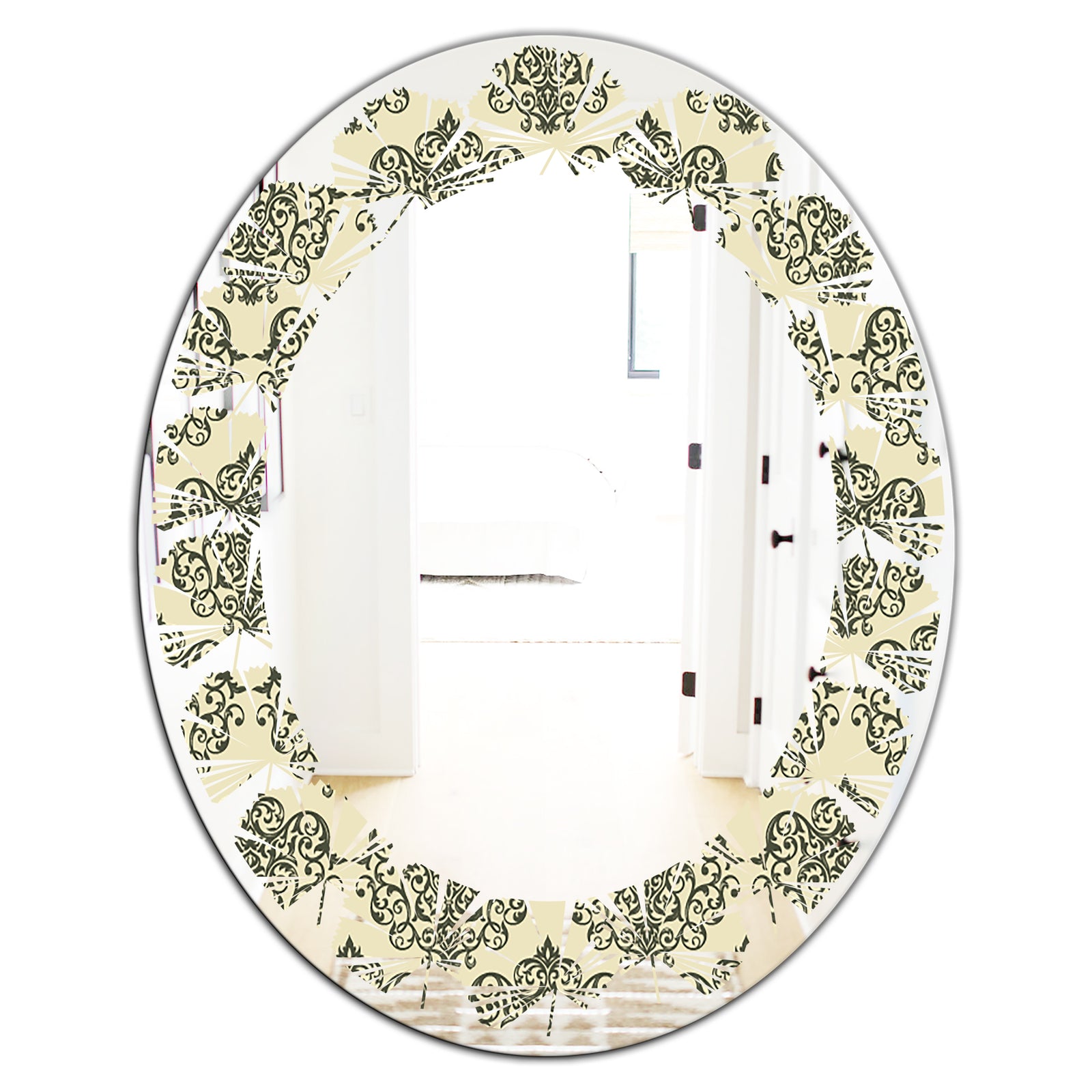 Abstract Design Retro Pattern III - Modern Round or Oval Wall Mirror - Leaves