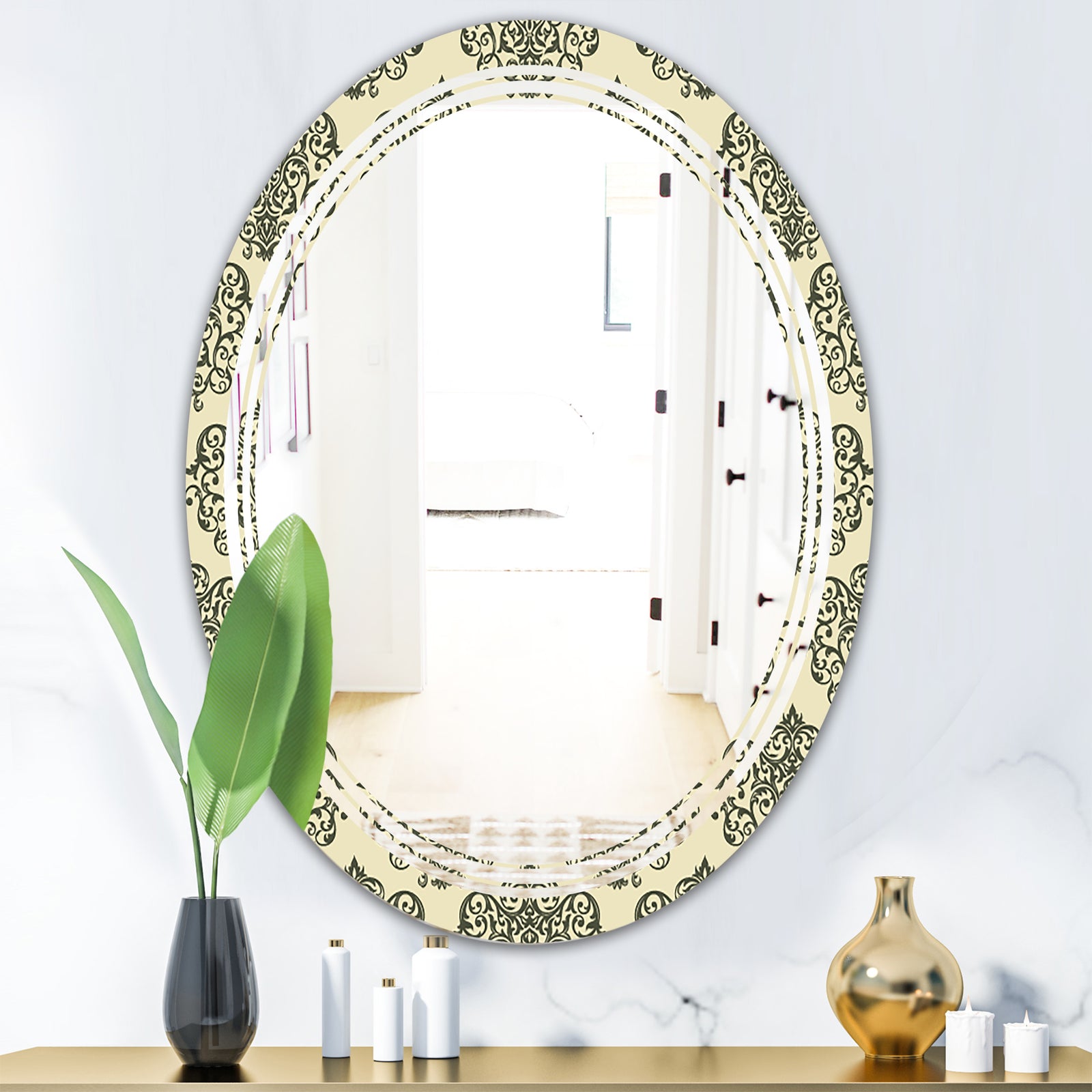 Abstract Design Retro Pattern III - Modern Round or Oval Wall Mirror - Triple C