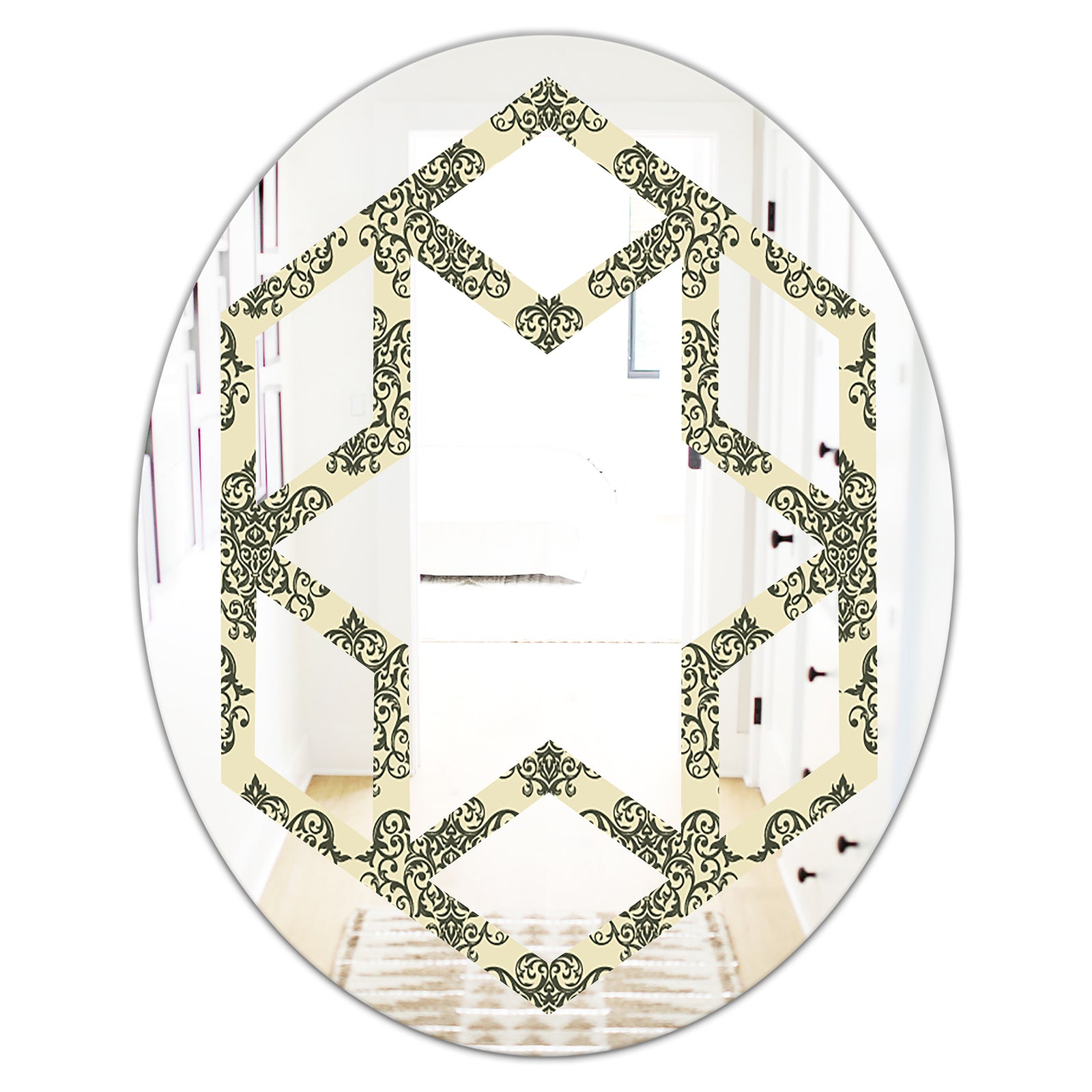 Abstract Design Retro Pattern III - Modern Round or Oval Wall Mirror - Hexagon Star