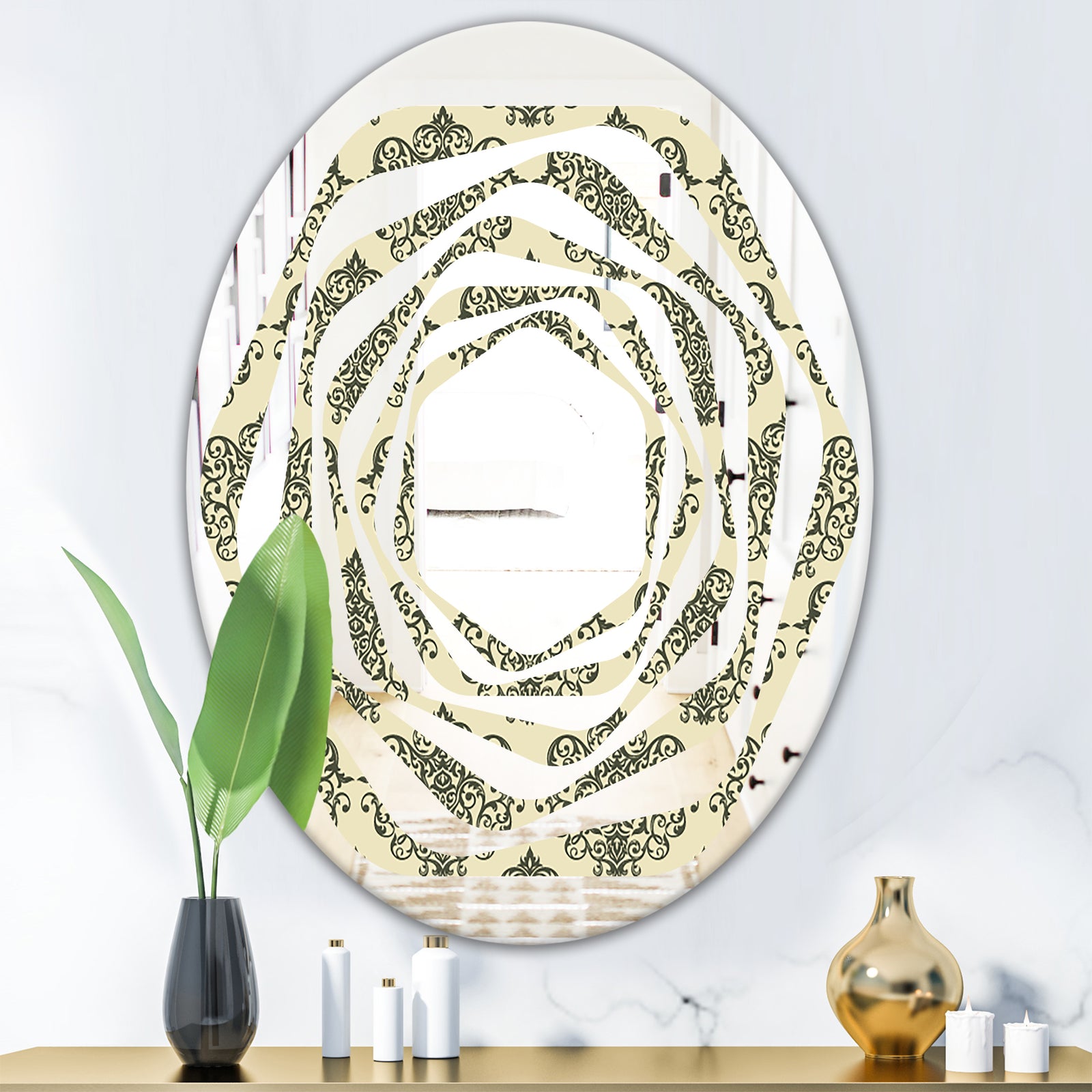 Abstract Design Retro Pattern III - Modern Round or Oval Wall Mirror - Whirl