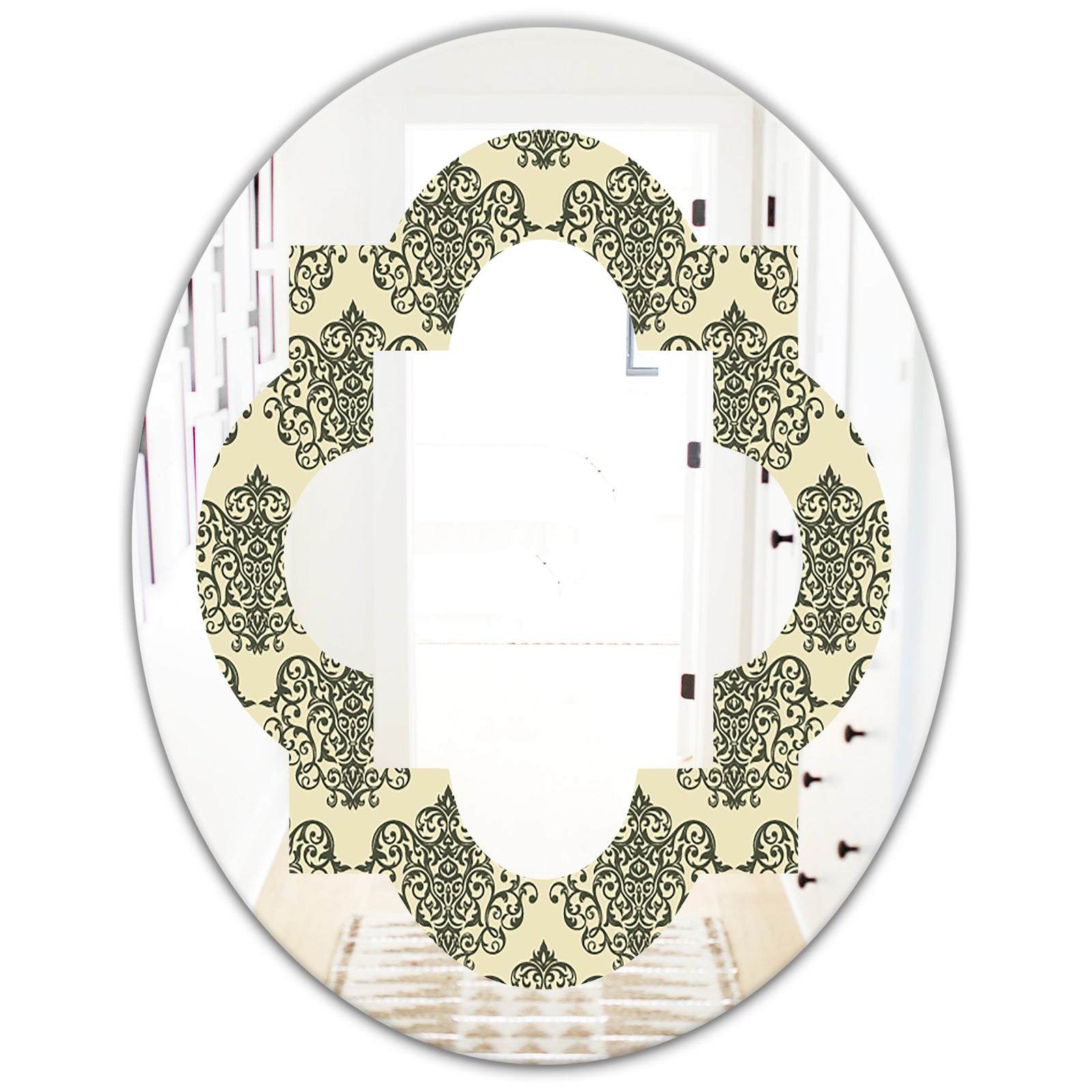 Abstract Design Retro Pattern III - Modern Round or Oval Wall Mirror - Quatrefoil